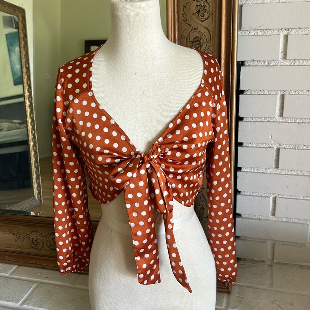 PLT orange polka dot satin top